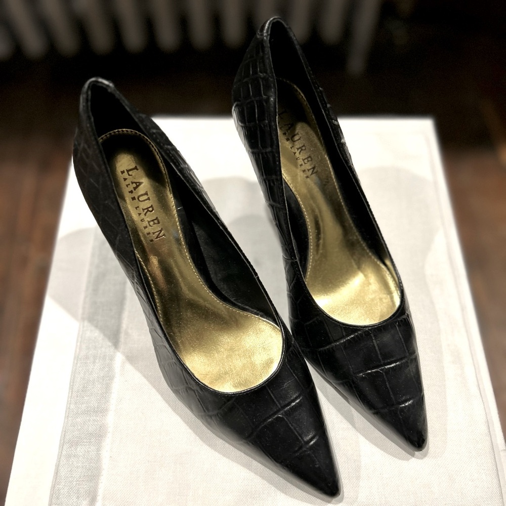 Ralph Lauren Croc Embossed Leather Pumps